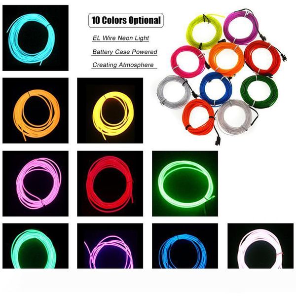 

1M 2M 3M 5M Flexible Neon Light Glow EL Wire Rope Tube Car Dance Party Costume Battery Controller Christmas Holiday Decor Light