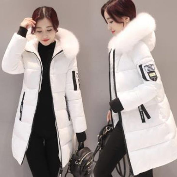 

wholesale women's mid-length slim padded winter coat with large fur collar, Black