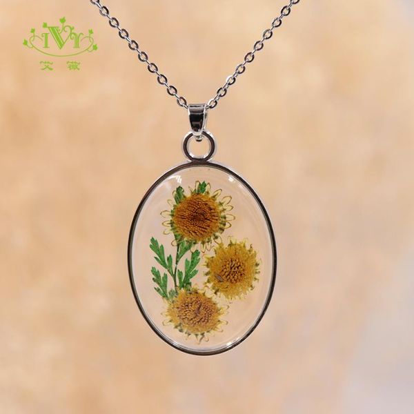 

ivr dried flower necklace gypsophila sunflower resin handmade pendant leather chain boho long statement necklaces summer jewelry, Silver