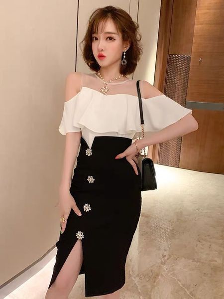 

miuco сексуального сшивание сетки трепало пальто + алмазы набора пряжки для одного шага юбки алмазных один шаг юбки женщин 2020 новых, Gray