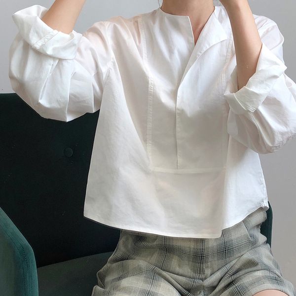 

2020 autumn women's shirt lantern sleeve non-mainstream long-sleeved pullover loose shirt, White