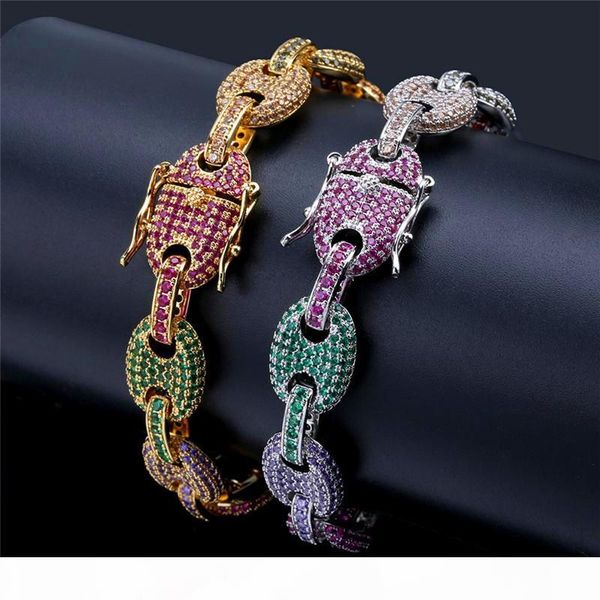 

красочный цирконий hiphop браслет цепи золото серебро hip hop jewelry brand design mens link chain, Black