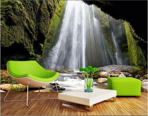 carta da parati fotografica su misura per le pareti 3d murale fresca di montagna che scorre paesaggio paesaggio acqua cascata pittura 3D TV carte sfondo parete