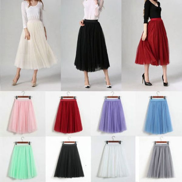

women princess ballet tulle mesh skirt elastic high waist layers midi long skirt drop shipping, Black