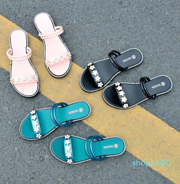

a new style of anti slip sandals with flowers in summer, Black