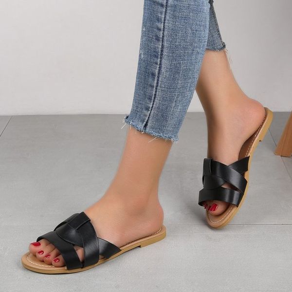 

2020 new brand mixed colors women slipper pllus size 35-41 women summer beach slides flip flops outdoor flat slipper, Black