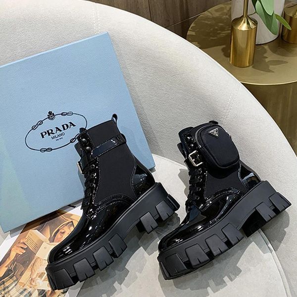 

2020 luxury designer womens lace up short boots,womens leather thick sole fashion boots roman boots with zipper pouch size 35-40 0079, Black