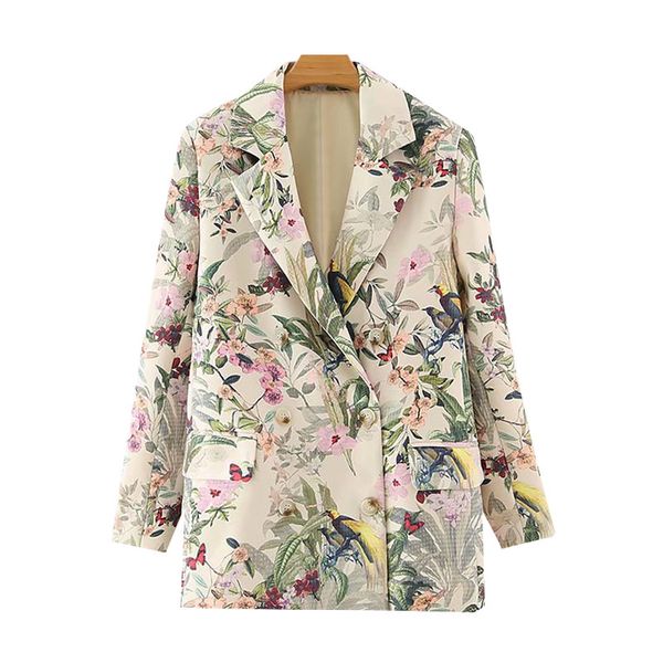 

sondr women 2020 fashion office wear floral print blazer coat vintage long sleeve pockets sweet female outerwear overcoat, White;black