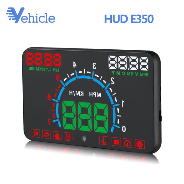 

car head up display hud e350 obd2 obdii 5.8 inch screen easy plug fuel consumption display projector play overspeed alarm