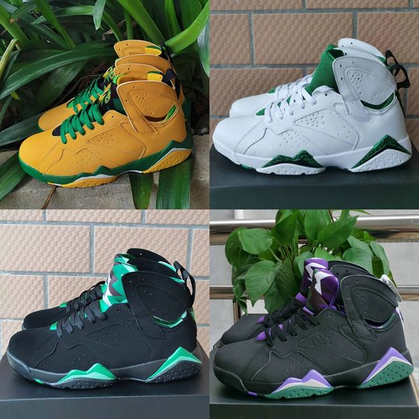 

new jumpman 7 7s patta wheat yellow green ray allen pe black purple white grass green mens basketball shoes man trainers sports sneakers