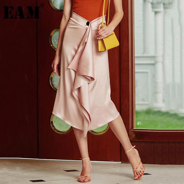 

eam] high waist pleated asymmetric temperament half-body skirt women fashion tide all-match new spring autumn 2020 1b141, Black