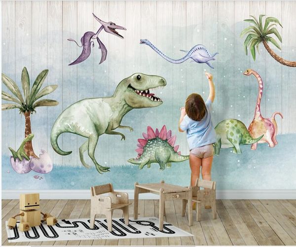 

3d p wallpaper custom mural on the wall cartoon dinosaur wooden board children's room home decor p wallpaper in the living room