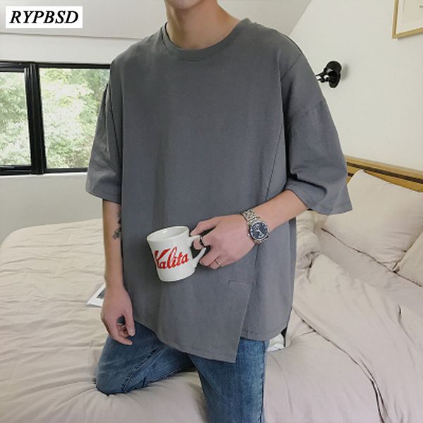 

oversized tee shirt men t-shirt hip hop solid color round neck fashion casual short sleeve 4 colors kg-299, White;black