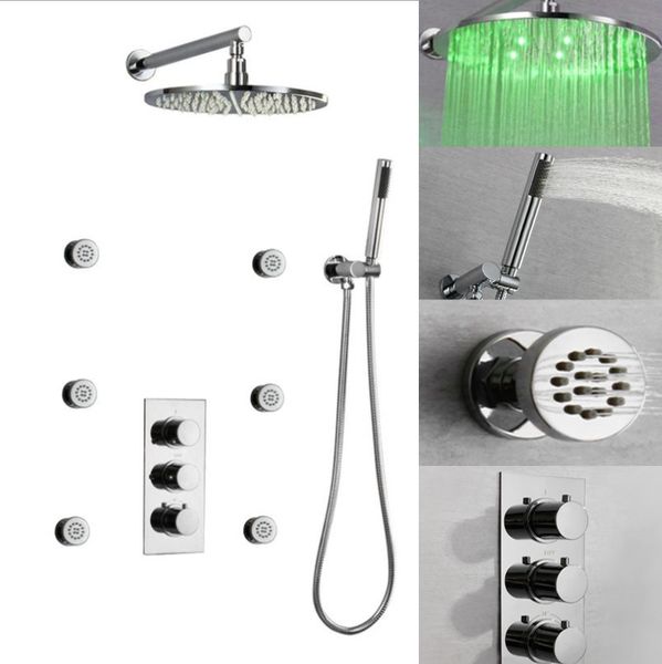 

6 massage jets concealed 3 functions thermostatic shower set in wall dia300mm bathroom rainfall led shower head with hand shower head