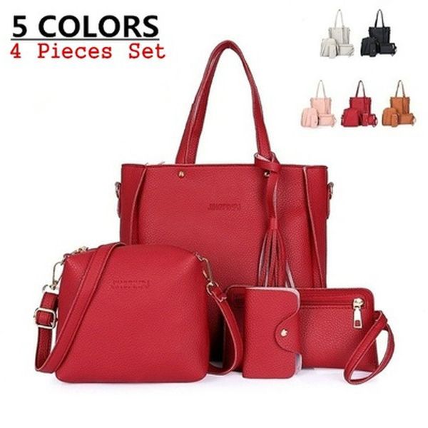 

4 pcs office ladies bag slung leisure fashion soft leather bag set