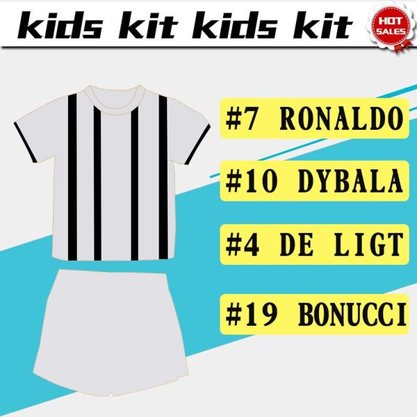 

kids kit #7 ronaldo soccer jersey home shirt 20 21 child soccer shirt #10 dybala #4 de ligt boys football uniforms jersey+shorts, Black