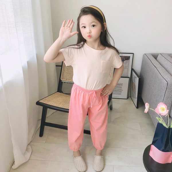 

summer 2020 new children's cotton pure color all-match pocket neutral t-shirt t-shirt short sleeve, Blue