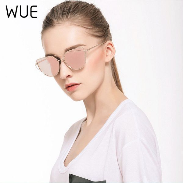

wue ladies sunglasses fashion cat eye sunglasses brand design flat mirror retro ladies glasses, White;black
