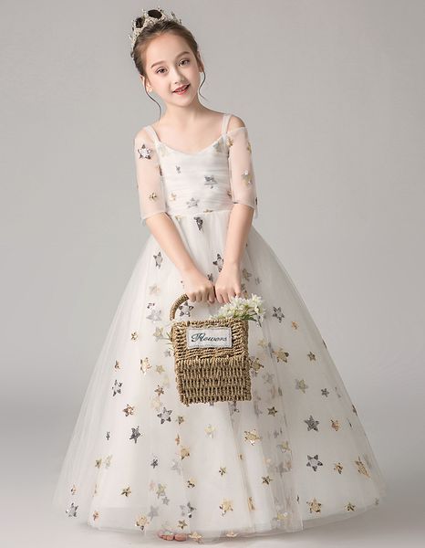 

lovely ivory stars tulle straps flower girls' dresses girl' brithday dresses girls' formal dress holiday dresses custom sz 2, White;red