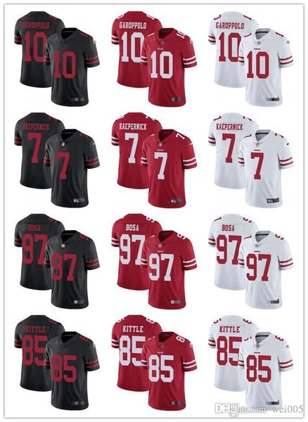 

men san francisco 49ers 85 george kittle 10 jimmy garoppolo 19 deebo samuel 97 nick bosa 7 colin kaepernick football jerseys, Black;red