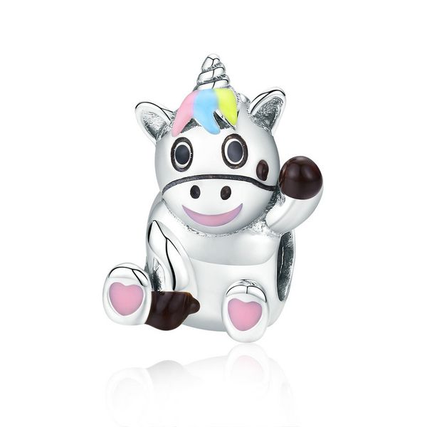 

genuine 925 sterling silver colorful enamel cute unicorn charms beads fit snake charm bracelet diy european girls, Black