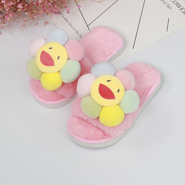 

2020 flower shoes kids shoes for girls cartoon slippers plush upper home slippers baby boys kids fur slides pantuflas, Black;grey