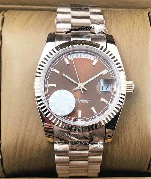 

2020 factory mens watches designer beand automatic quart movement stainless steel mechanical watch gold brown dial men gift, Slivery;brown