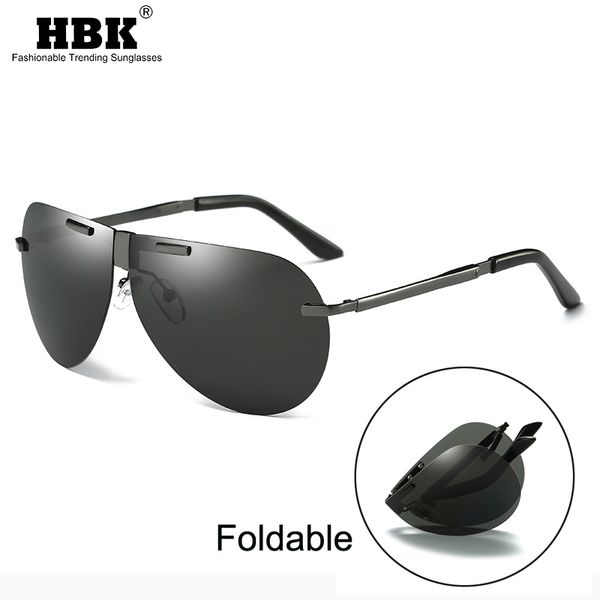 

hbk vintage folding pilot sunglasses men polarized rimless brand designer foldable pilot sun glasses male driving uv400, White;black