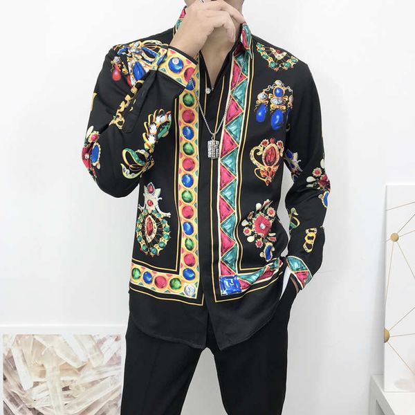 

wholesale brand design clothing men's wear galaxy golden dragon print long sleeve 3d shirt baroque fashion print medusa shirt, White;black