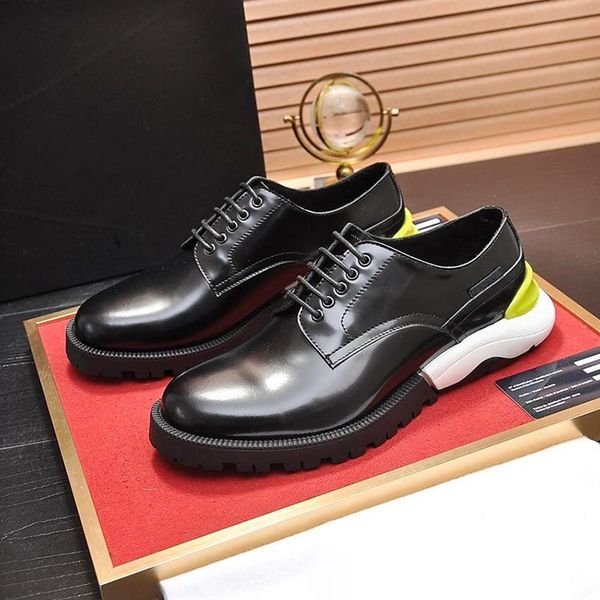 

breathable derby shoes luxury mens shoes soft footwears dress wedding formal flats round toe lacing design shoes fast de, Black