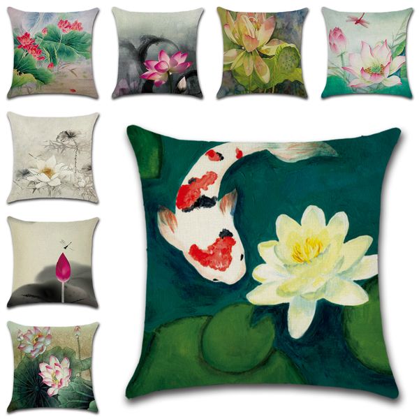 

lychee fish lotus print pillow case flower series pillow cover home office square 45x45cm pillowcase