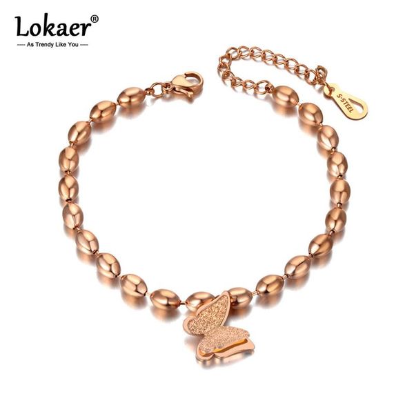 

lokaer fashion titanium stainless steel butterfly charm bracelets for women rose gold chain link animal bracelet jewelry b20064, Golden;silver