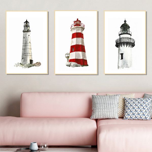 

unframed painting nordic mediterranean sea lighthouses print art poster abstract canvas painting home kids room wall decor
