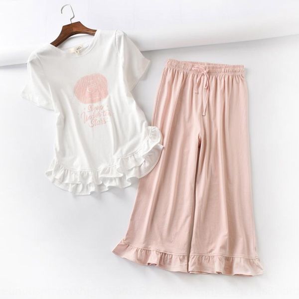 

девочек 2020 новых воланами короткий рукав набор пижамы дома компания одежда пижамы домашней одежды двухсекционный комплект, Blue;red