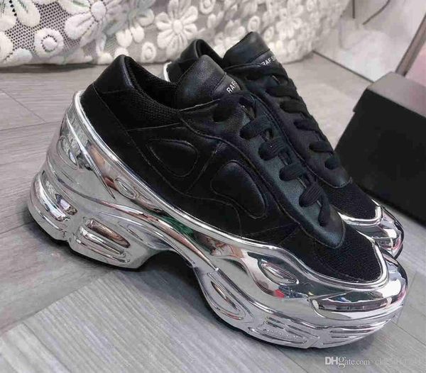 

2019 new fashion women coated soles mirror reflective ozweego colorful gradient hollow raf simon women casual shoes us13 us14 ck25011241 02, Black