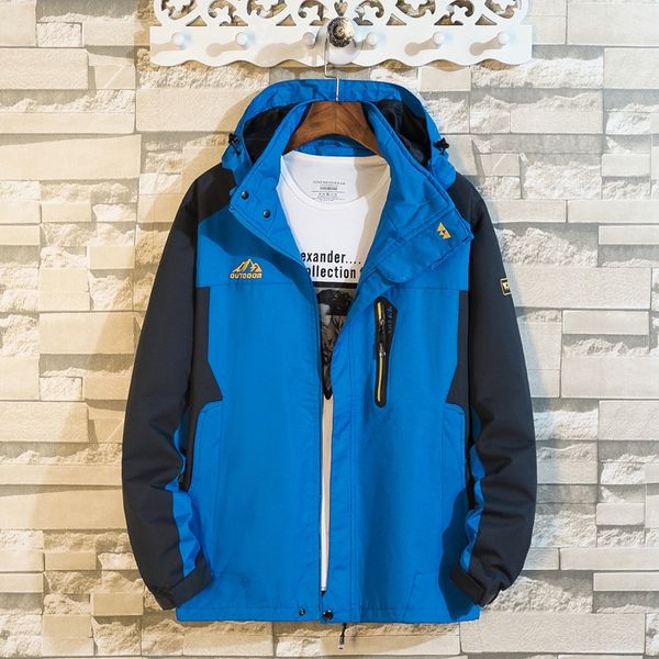 

y1i7b autumn men's large-size mountaineering clothing plus-fat extra-large fat windproof waterproof windbreaker jacket jacket coat casu, Blue;black