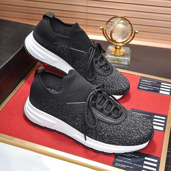 

new arrival fashion men shoes breathable casual luxury design lace -up prax 01 knit fabric sneakers scarpe da uomo men shoes rubber sole sal, Black