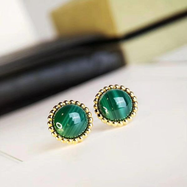 

s925 pure silver stud earring with nature malacite and red agate for mother and women wedding jewelry wedding gift ps, Golden