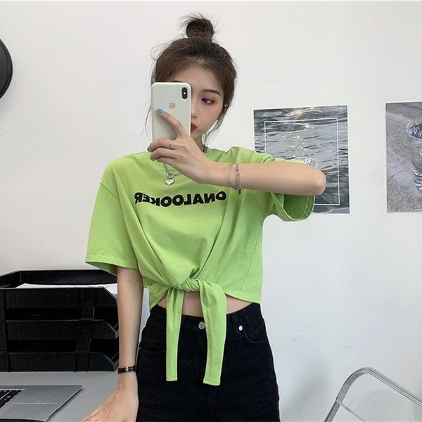 

px343 design sense bandage careful machine letter printed t-shirt for women, White