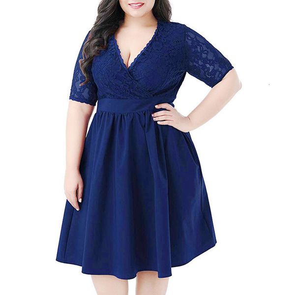

2020 large size v neck short sleeved lace waist dress summer outdoor nightclub party elegant dress plus size sundress, Black;gray