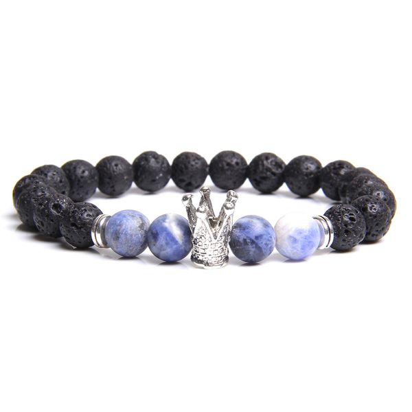 

mens black natural lava beads crown charm bracelet couple metal king crown bracelets for men male lava royal crowns bracelets