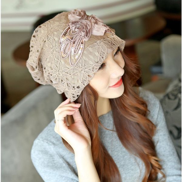 

t016 women's lace korean style fashionable hat double-layer warm pullover pullover flower dry moon hat windproof warm, Blue;gray