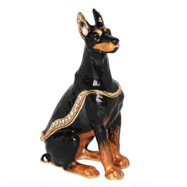 

sergeant doberman dog bejeweled hinged trinket box dog lover collection gift dog miniature sculpture birthday gift, Black;white