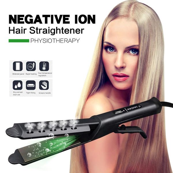 

electric straightening irons fast warm-up thermal hair curler professional flat iron ceramic heating plate hair straightener cx200721, Black