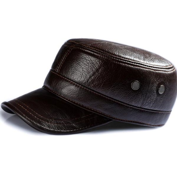 

western coverd hat for men pu leather winter outdoor dad hat breathable black military flat hat male t200720, Blue;gray