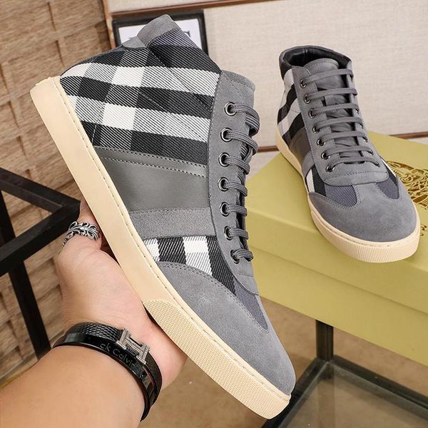 

2021 breathable men 's shoes scarpe sportive da uomo high vintage check and leather sneakers fashion classic lace -up luxury casua, Black