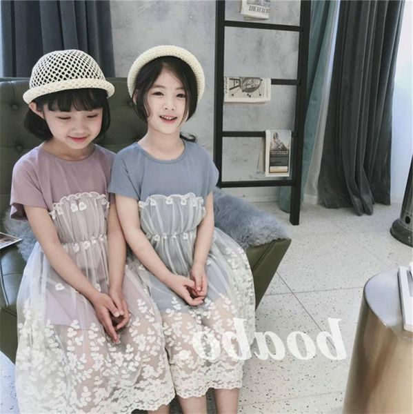 

children girls fake two pieces floral dress girl princess dress fashion lovely children mesh patchwork lace dresses baby clothes, Red;yellow