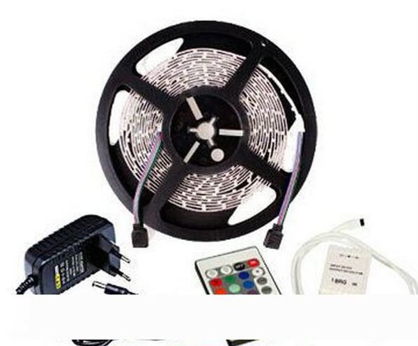 

5 Meter Per Roll RGB LED Strip Light SMD 3528 300 LEDS 12 Volt 60leds m Non-waterproof 24 Keys Remote Controller 2A Power Adapter 5m 12V CE