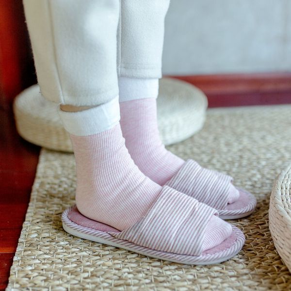 

new vertical snow warm and warm plus velvet thickened medium socks solid color home floor socks socks, Pink;yellow