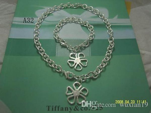 

рождественский подарок 925 любовь ожерелья серебра + браслет wedding jewelry себе сердце кулона ожерелье браслет наборы 2 в 1, Silver